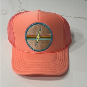 Friday Feelin Electric Rainbow Trucker Hat in Coral
